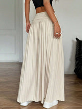 EZwear Women Solid Color Pleated Waist Long Casual Skirt